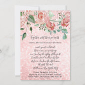 Roze roze druppels Glitter Floral Mint Green Weddi Kaart (Achterkant)