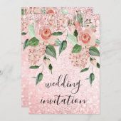 Roze roze druppels Glitter Floral Mint Green Weddi Kaart (Voorkant / Achterkant)