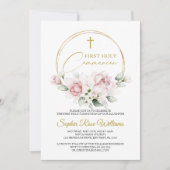 Roze Roze Eerste Heilige Communie Kaart (Voorkant)