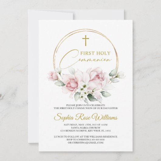 Roze Roze Eerste Heilige Communie Kaart (Voorkant)