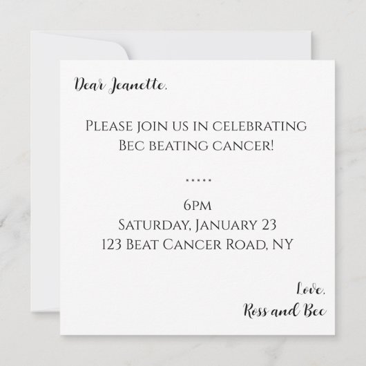 Roze roze einde behandeling borstkanker kaart (Achterkant)