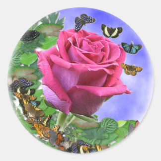 Roze roze en Butterflies Ronde Sticker