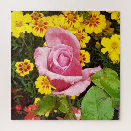Roze roze en gele bloemen Jigzaag Puzzle Legpuzzel