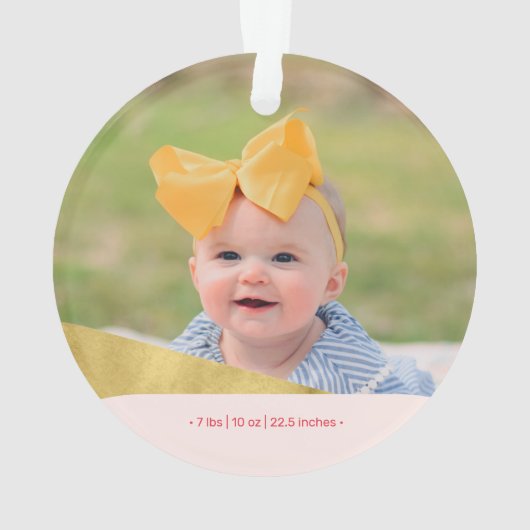 Roze, roze en goudkleurige eerste kerstfoto ornament (achterkant)