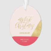 Roze, roze en goudkleurige eerste kerstfoto ornament (voorkant)