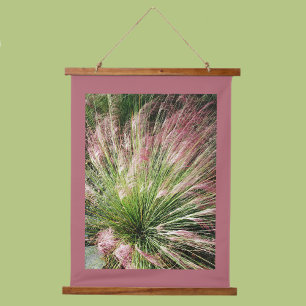 Roze Roze en Groen Muhly Gras Fotografisch Hangend Wandkleed