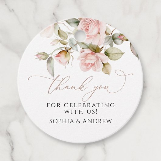 Roze roze en groene bladeren die Labels voor de wi (Voorkant)