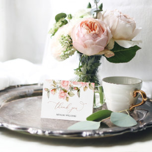Roze roze en groene bladeren Weddenschap Hartelijk Bedankkaart