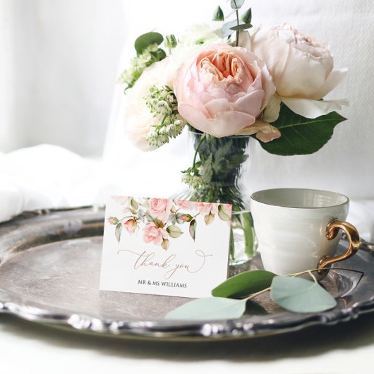 Roze roze en groene bladeren Weddenschap Hartelijk Bedankkaart