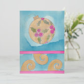 Roze roze en Holly-versiering - Flatte kerstkaart Aankondiging (Staand voorkant)