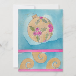 Roze roze en Holly-versiering - Flatte kerstkaart Aankondiging