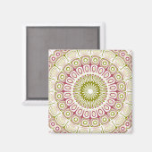 Roze Roze en Olijfgroene Mandala Medaillon Magneet (Voorkant / Achterkant)