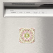 Roze Roze en Olijfgroene Mandala Medaillon Magneet (Insitu (Vaatwasser))