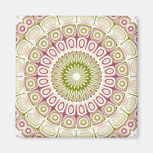 Roze Roze en Olijfgroene Mandala Medaillon Magneet