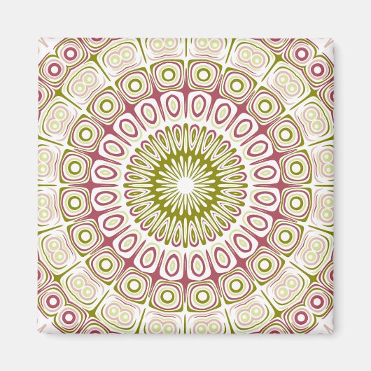 Roze Roze en Olijfgroene Mandala Medaillon Magneet (Voorkant)