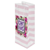 Roze roze en papegaaien Bouquet Cheers Wijn Cadeautas (Achterkant Gekanteld)