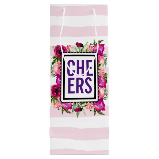 Roze roze en papegaaien Bouquet Cheers Wijn Cadeautas (Achterkant)
