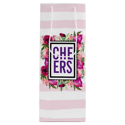 Roze roze en papegaaien Bouquet Cheers Wijn Cadeautas (Voorkant)