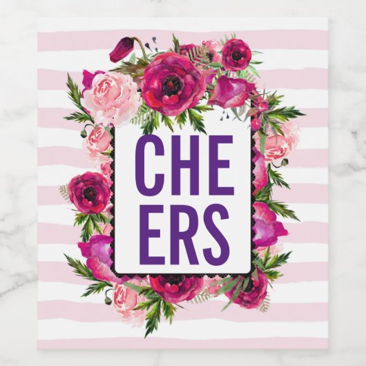 Roze roze en papegaaien Bouquet Cheers Wijn Etiket (Enkel label)