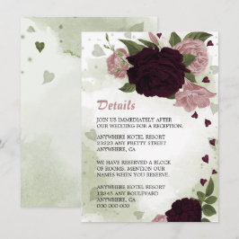 roze roze en pruimen bloemen grienerige details informatiekaartje