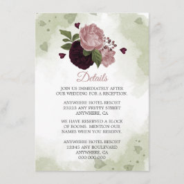 roze roze en pruimen bloemen grienerige details informatiekaartje