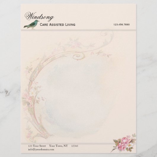  roze roze en Robin Wedding Business Briefhoofd Sjabloon (Voorkant)