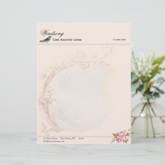 roze roze en Robin Wedding Business Briefhoofd Sjabloon (Staand voorkant)