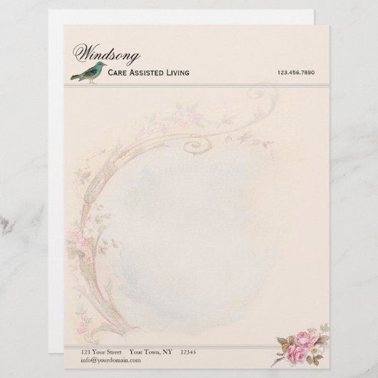  roze roze en Robin Wedding Business Briefhoofd Sjabloon (Voorkant / Achterkant)