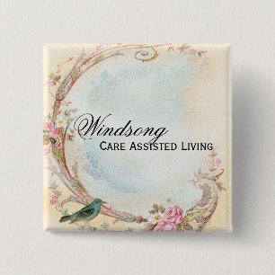  roze roze en Robin Wedding Business Vierkante Button 5,1 Cm