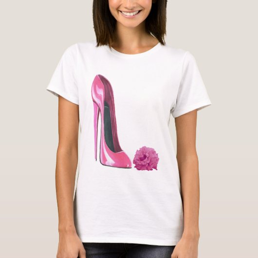 Roze roze en roze Stiletto-schoen T-shirt (Voorkant)