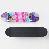 Roze, roze en witte pokadots skateboard (Horizontaal)