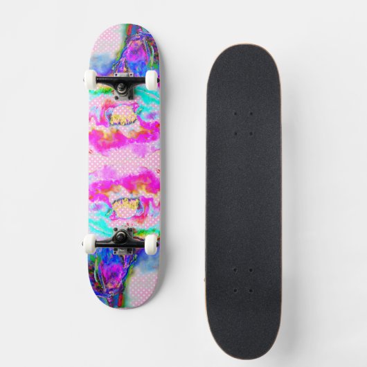 Roze, roze en witte pokadots skateboard (Voorkant)