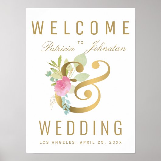 Roze roze faux goud ampersand welkomstbord poster (Voorkant)