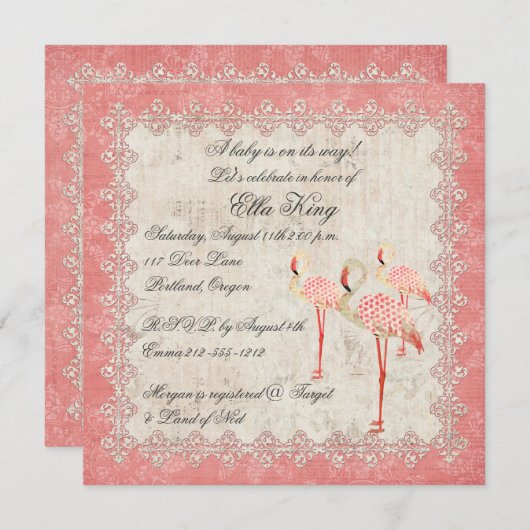 Roze Roze Flamingos Baby Uitnodiging (Voorkant / Achterkant)