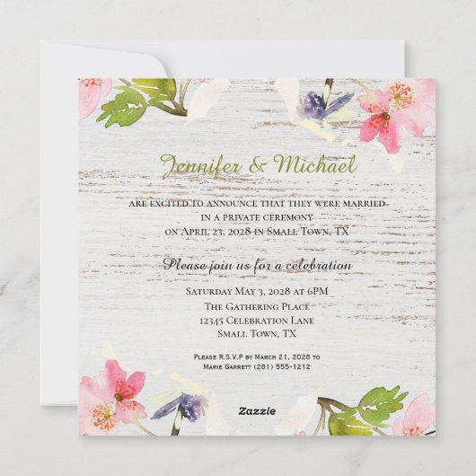 Roze roze flesjes op wit hout, gewoon getrouwd feestdagenkaart (Achterkant)