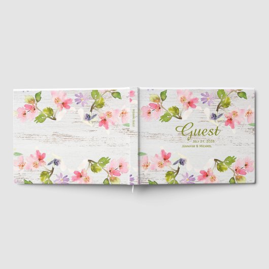 Roze roze flessen op wit hout gastenboek (Volledig)