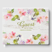 Roze roze flessen op wit hout gastenboek (Voorkant)