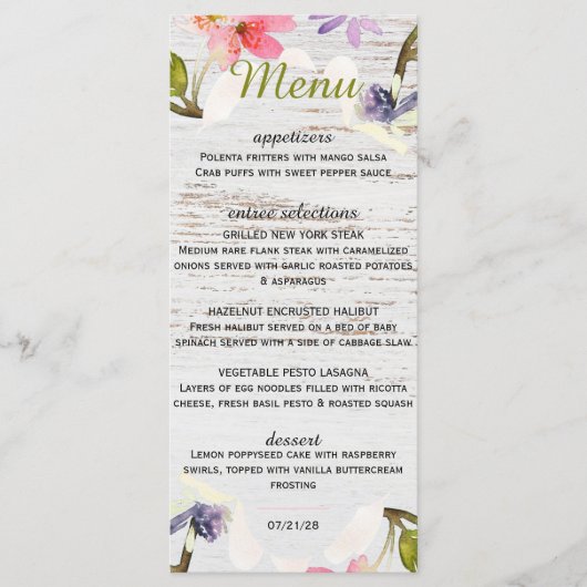 Roze roze flessen op wit hout menu (Voorkant)