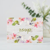 Roze roze flessen op wit hout RSVP kaartje (Staand voorkant)