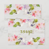 Roze roze flessen op wit hout RSVP kaartje (Voorkant / Achterkant)