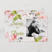 Roze roze flessen op wit hout save the date (Voorkant / Achterkant)