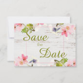 Roze roze flessen op wit hout save the date (Voorkant)