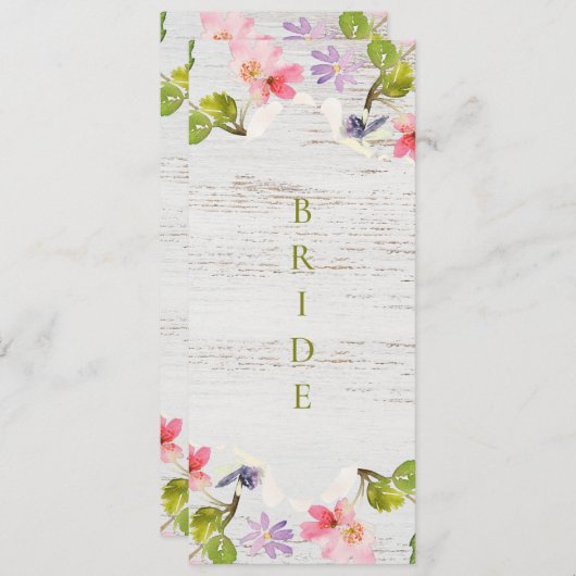 Roze roze flessen op wit hout voorbehouden menu (Voorkant / Achterkant)