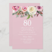  roze roze Floral 80e verjaardag feite Kaart (Voorkant / Achterkant)