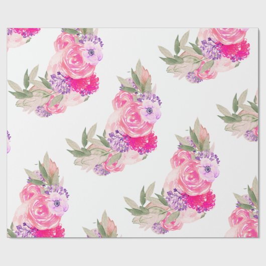 roze roze Floral Cadeaupapier (Vlak)