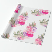  roze roze Floral Cadeaupapier (Uitgerold)