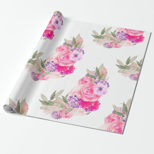  roze roze Floral Cadeaupapier (Uitgerold)