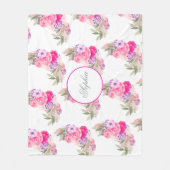  roze roze Floral Fleece Deken (Voorkant)