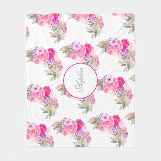  roze roze Floral Fleece Deken (Voorkant)