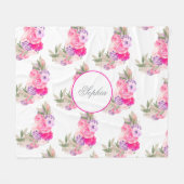  roze roze Floral Fleece Deken (Voorkant (Horizontaal))